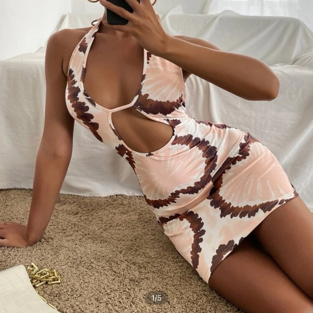 Cut out front tie halter dress